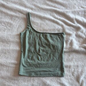 Asymmetric One-Shoulder Tank Top in Olive Green